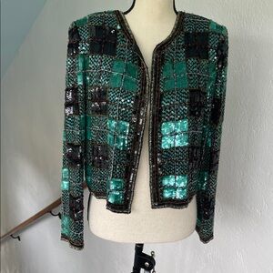 Vintage Mark & John by‎ Gopal Sparkle Teal Sequin Party Cocktail Jacket - size L